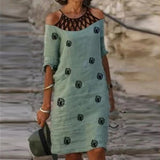 Purpdrank - Fashion Retro Printing Women Dress Sexy V-Neck Short Sleeve Loose Beach Homewear Dress Summer Casual Comfy Female Model Dress