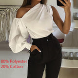 Purpdrank - Summer Women Long Sleeve Shirt Sexy Off Shoulder Solid Tunic Fashion Blouses Casual Top Elegant Party Blusas Feminina