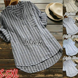 Purpdrank - Summer Elegant Shirt Women Cotton Linen Top Long Sleeve All Size Lady Blouses Striped Classic Shirts White Blouse S-5XL