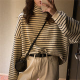 Purpdrank - Women Stripes Sweater Harajuku Winter Vintage Women Thickening Loose Warm Turtleneck Sweater
