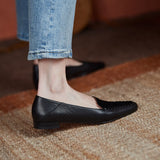 Purpdrank - Spring Autumn Genuine Leather Women Shoes Slip-On Square Toe Shallow Pumps Casual Retro Low-heeled Shoes for Women Handmade