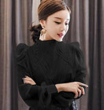 Purpdrank - New 2023 spring autumn Women puff Sleeve Stand Collar Chiffon Blouses office Ladies tops shirt