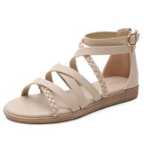 Purpdrank - 36-42 Bohemian Sandals Women's New Large Size Women's Shoes Summer Woven Roman Sandals Women's Casual Flat Sandals