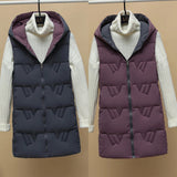 Purpdrank - Autumn Winter Two Sides Wear Long Vest Warm Hooded Waistcoat Women Coat Thicken Cotton Padded Female Sleeveless Jacket New