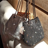 Purpdrank - Fashion Diamond Women Chain Shoulder Purses And Handbags Crystal Clutch Evening Bucket Bags Rhinestone Party Crossbody Bag