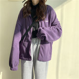 Purpdrank - Harajuku Women Zip-up Hoodies Plus Velvet Fleece Warm Winter Sweatshirts Jacket Casual Loose Stand Collar Oversized Hoodie