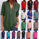 Purpdrank - Women Shirts Summer Autumn Casual V-neck Chiffon Blouse Women Top Camisa Feminina Long Sleeve Black White Ladies Blouses Shirt