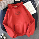 Purpdrank - Korean Streetwear Sweatshirt Men Women Casual Pullover Hip Hop Long Sleeve Smile Sad Face Line Print Hoodies Sportswear Tops