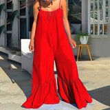 Purpdrank - Oversized Chiffon Jumpsuits and Rompers For Women Large Solid High Waisted Pleated V Neck Elegant Evening Night Party Jumpsuits