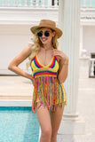 Purpdrank - Crochet Hollow Out Tassel Beach Cover Up Sexy Women Mini Tops Beachwear Bikini Swimwear Bathing Suit Cover Up