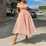 Purpdrank - Summer New Fashion Women A-Line Wedding Party Dress Sexy Off Shoulder Solid Long Dress Elegant Chic Wrap V Neck Ruffle Dresses