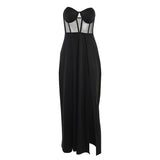 Purpdrank - Sexy Black Mesh Patchwork Strapless Corset Maxi DressesWomen Summer Sleeveless Bodycon Split See Through Party Club Dress