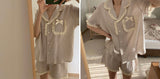 Purpdrank - Korean Pajama for Women Summer Loungewear Sleepwear Sets Girls Sweet Plaid Lapel Pyjama Kawaii Ruffle Pijama Japanese Home Suit