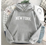 Purpdrank - NEW Sweatshirts velvet winter Women's NEW YORK printing Hooded Female Cotton Thicken Warm Hoodies Lady Autumn Tops