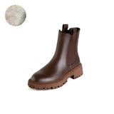 Purpdrank - Autumn Winter GENUINE LEATHER Chelsea Boots High Quality Women Boots Slip-On Platform Shoes Chunky Heel Ankle Boots Women Shoes