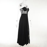 Purpdrank - Sexy Black Mesh Patchwork Strapless Corset Maxi DressesWomen Summer Sleeveless Bodycon Split See Through Party Club Dress