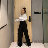 Purpdrank - Retro Solid Color Wild Straight Wide Leg Pants Female Spring New Korean Fashion High Waist Casual Long Pants