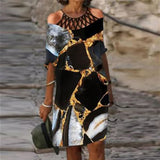 Purpdrank - Fashion Retro Printing Women Dress Sexy V-Neck Short Sleeve Loose Beach Homewear Dress Summer Casual Comfy Female Model Dress