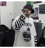 Purpdrank - Autumn tshirt Casual Letter Print O-Neck stripe Tees Creativity Loose T-Shirts Women Long Sleeve Oversize top Hip Hop Streetwear