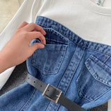 Purpdrank - Chic Women Hoodies Denim Dress New Fashion Long Sleeve Cotton Sweatshirt Patchwork Mini Jeans Dress with Belt