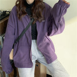 Purpdrank - Harajuku Women Zip-up Hoodies Plus Velvet Fleece Warm Winter Sweatshirts Jacket Casual Loose Stand Collar Oversized Hoodie