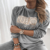 Purpdrank - Women Retro Round Neck Velvet Sweatshirt Pullover Autumn Winter Letter Print Sequin Hoodies Casual Long Sleeve Tops Jumper Mujer