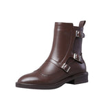 Purpdrank - winter new full leather low-heeled women's boots retro fashion all-match essential women's short boots pointed ankle boots