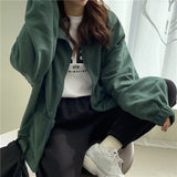 Purpdrank - Harajuku Women Zip-up Hoodies Plus Velvet Fleece Warm Winter Sweatshirts Jacket Casual Loose Stand Collar Oversized Hoodie