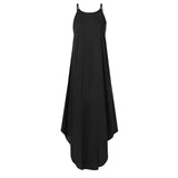 Purpdrank - Women Dress Summer Casual Sleeveless Retro Halter Solid Beach Long Dress Round Neck Sling Fashion Beach Clothes Plus Size