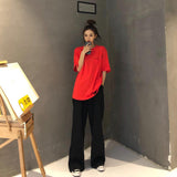 Purpdrank - Retro Solid Color Wild Straight Wide Leg Pants Female Spring New Korean Fashion High Waist Casual Long Pants