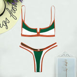 Purpdrank - Vintage Retro Bikini Patchwork Swimsuit Thong Brazilian Sexy Swimwear Female New Summer Micro V-bar Green Bathing Suits