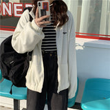 Purpdrank - Harajuku Women Zip-up Hoodies Plus Velvet Fleece Warm Winter Sweatshirts Jacket Casual Loose Stand Collar Oversized Hoodie