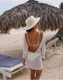 Purpdrank - Vestidos Women Clothing Ice Sexy Backless Mini Beach Dress Casual Thin Knit Sweater Dresses Summer White Dress