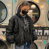 Purpdrank - Zip Up Gothic Black Hoodie y2k Women's Rhinestone Skull Casual Oversized Sweatshirt Punk E-girl Harajuku Long Sleeve Outerwear