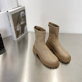 Purpdrank - Platform Knee High Boots Slip-on Block Heel Footwear Women Thick High Heels PU Leather Shoes Fashion Spring Female Boots