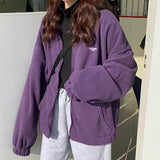 Purpdrank - Harajuku Women Zip-up Hoodies Plus Velvet Fleece Warm Winter Sweatshirts Jacket Casual Loose Stand Collar Oversized Hoodie