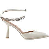 Purpdrank - High Heels Shoes Woman Square Head Shallow  Platform Chain Strappy Sandals Female Stiletto Patent Leather Wedding Pumps White