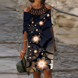 Purpdrank - Fashion Retro Printing Women Dress Sexy V-Neck Short Sleeve Loose Beach Homewear Dress Summer Casual Comfy Female Model Dress