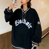 Purpdrank - Letter Embroidery White Crewneck Sweatshirt Women Winter Tops Oversized Cool Girls Streetwear New Korean Fashion Pullover Casual