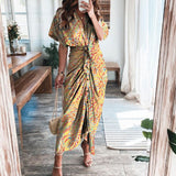 Purpdrank - 2023 New Bandage Single Breasted Dress Women Casual Short Sleeve Button Solid Maxi Dress For Woman Summer Holiday Style Dress