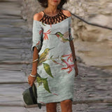 Purpdrank - Fashion Retro Printing Women Dress Sexy V-Neck Short Sleeve Loose Beach Homewear Dress Summer Casual Comfy Female Model Dress