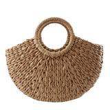 Purpdrank - Women Handbag Rattan Wicker Straw Woven Half-round Bag Large Capacity Female Casual Travel Tote Fashion Bolsos