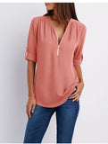 Purpdrank - Women Shirts Summer Autumn Casual V-neck Chiffon Blouse Women Top Camisa Feminina Long Sleeve Black White Ladies Blouses Shirt