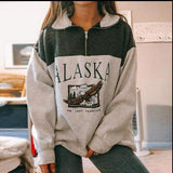 Purpdrank - Autumn Women Hoodie Sweatshirt Vintage Casual Loose Stand Collar Zipper Letter Print Long Sleeve Oversized Tops Hoody Pullover