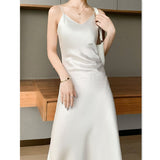 Purpdrank - Summer Women Satin Slip Dress Backless Vintage Solid Elegant Lady Green Sexy Silk Long Party Dress