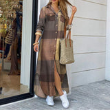 Purpdrank - Elegant Women Button Down Long Shirt Dress Summer Letters Print Lapel Neck Party Dress Lady Long Sleeve Maxi Beach Dress Vestido