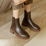 Purpdrank - Autumn Winter GENUINE LEATHER Chelsea Boots High Quality Women Boots Slip-On Platform Shoes Chunky Heel Ankle Boots Women Shoes