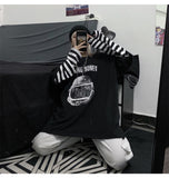 Purpdrank - Autumn tshirt Casual Letter Print O-Neck stripe Tees Creativity Loose T-Shirts Women Long Sleeve Oversize top Hip Hop Streetwear