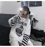 Purpdrank - Autumn tshirt Casual Letter Print O-Neck stripe Tees Creativity Loose T-Shirts Women Long Sleeve Oversize top Hip Hop Streetwear
