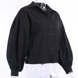 Purpdrank - New Lantern Sleeve Elegant Shirt Blouse White Black Sexy Button Vintage Turn Down Collar Office Ladies Shirt Female Casual